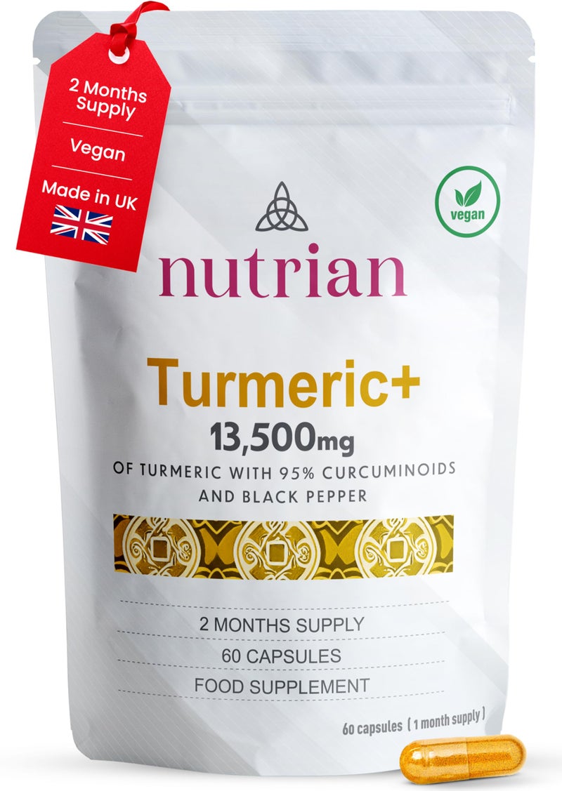 Nutrian Turmeric Curcumin Capsules with Black Pepper â€“ 95% Curcuminoids, High Strength Joint Support Supplement for Men & Women, Equivalent to 13,500 mg, Made in UK, 60 Capsules